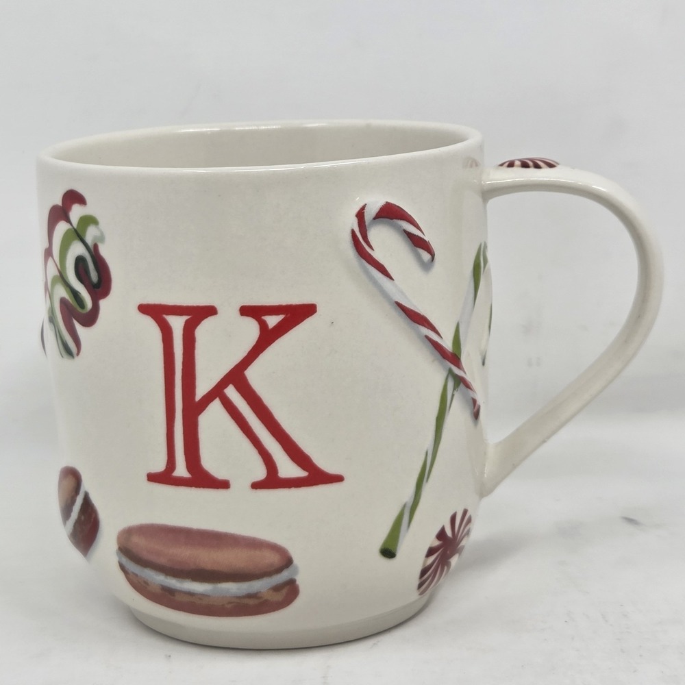 Anthropologie Holifaye Stoneware Monogram Mug Letter "K" Holiday 2024. 14oz